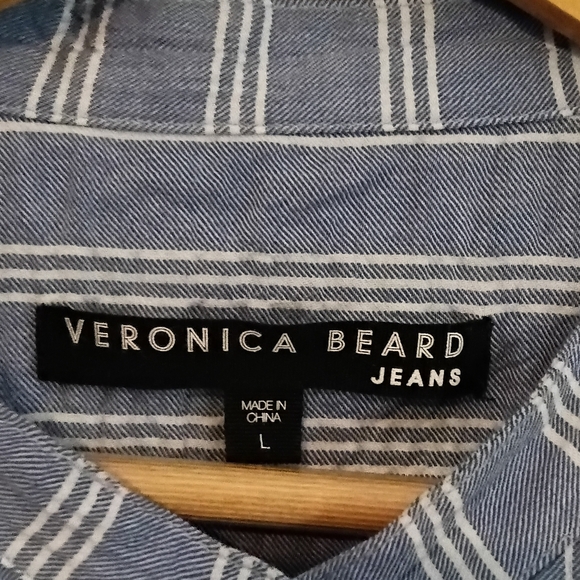 Veronica Beard Light Blue Vertical Striped Short Sleeve Button Down Shirt - Picture 7 of 14